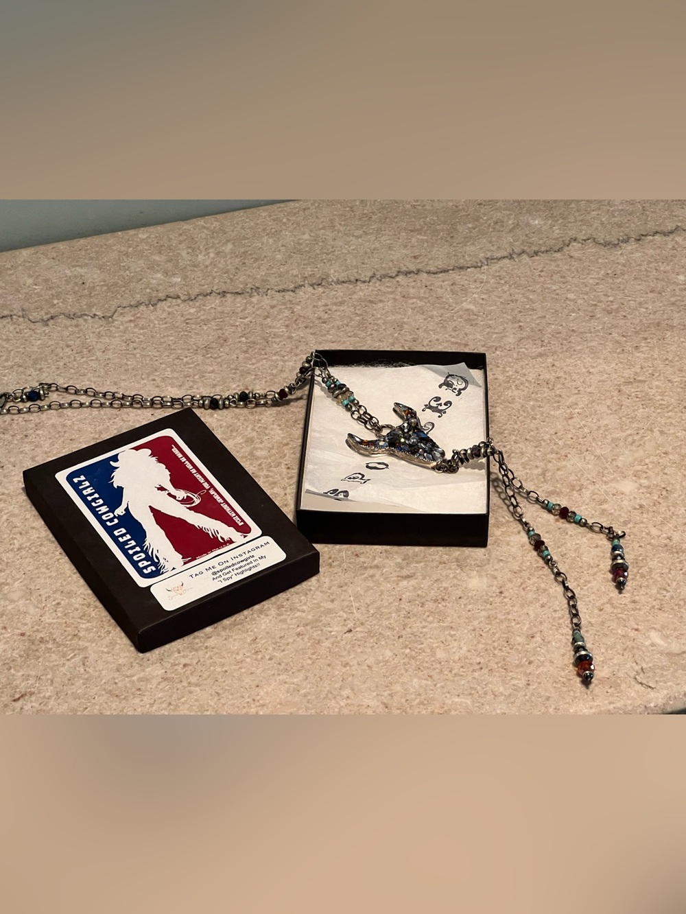 Spoiled Cowgirlz Longhorn Crystal Necklace- in box - OOAK - Picture 12 of 13